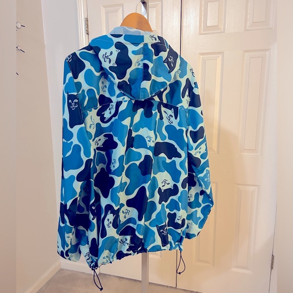 RARE RIPNDIP Nerm Cat Camo Packable Anorak Hooded Windbreaker Medium Blue - Picture 4 of 8